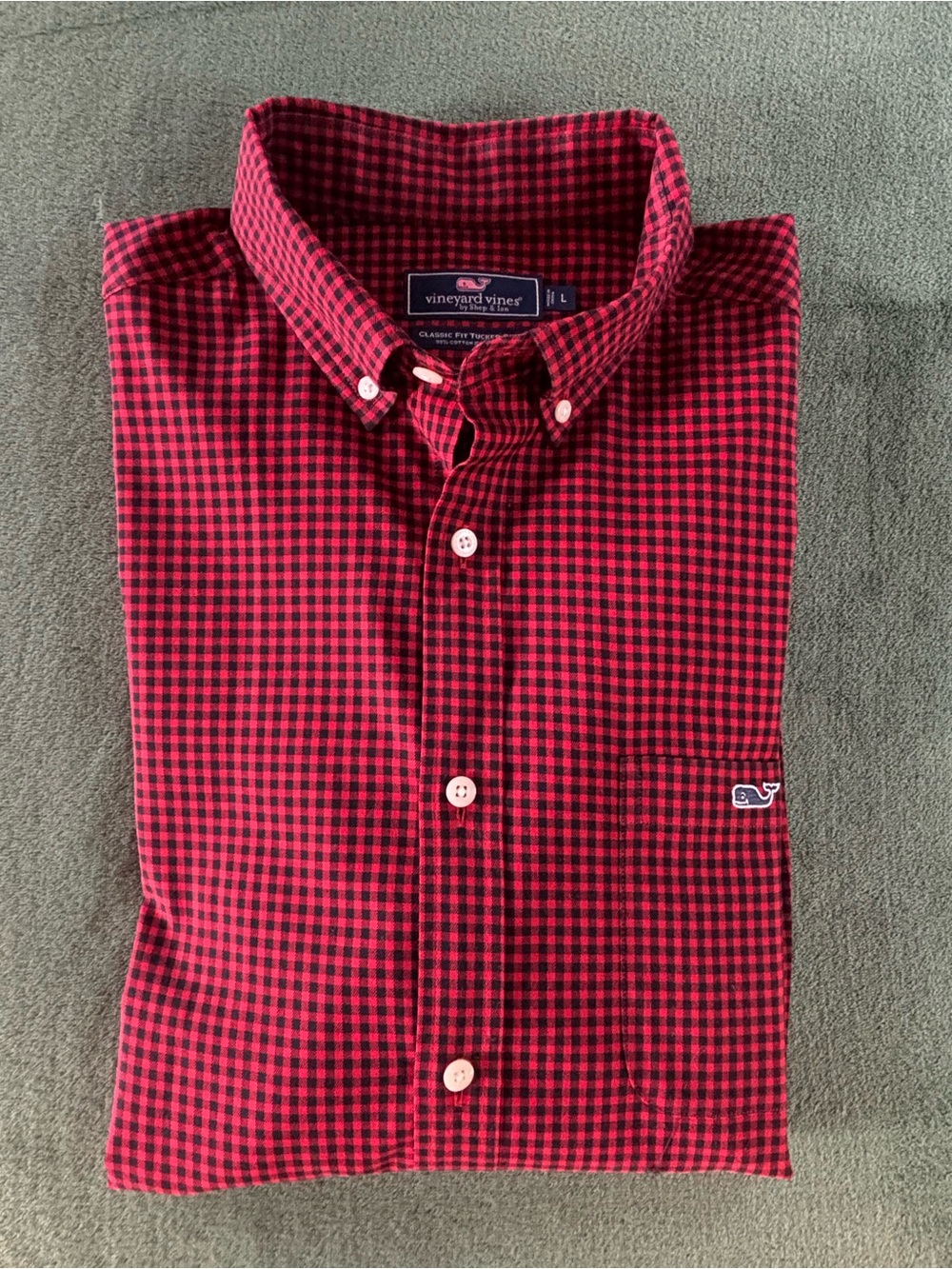 Vineyard Vines Red Check Button-Down Shirt - Men's, Size: L (6549)